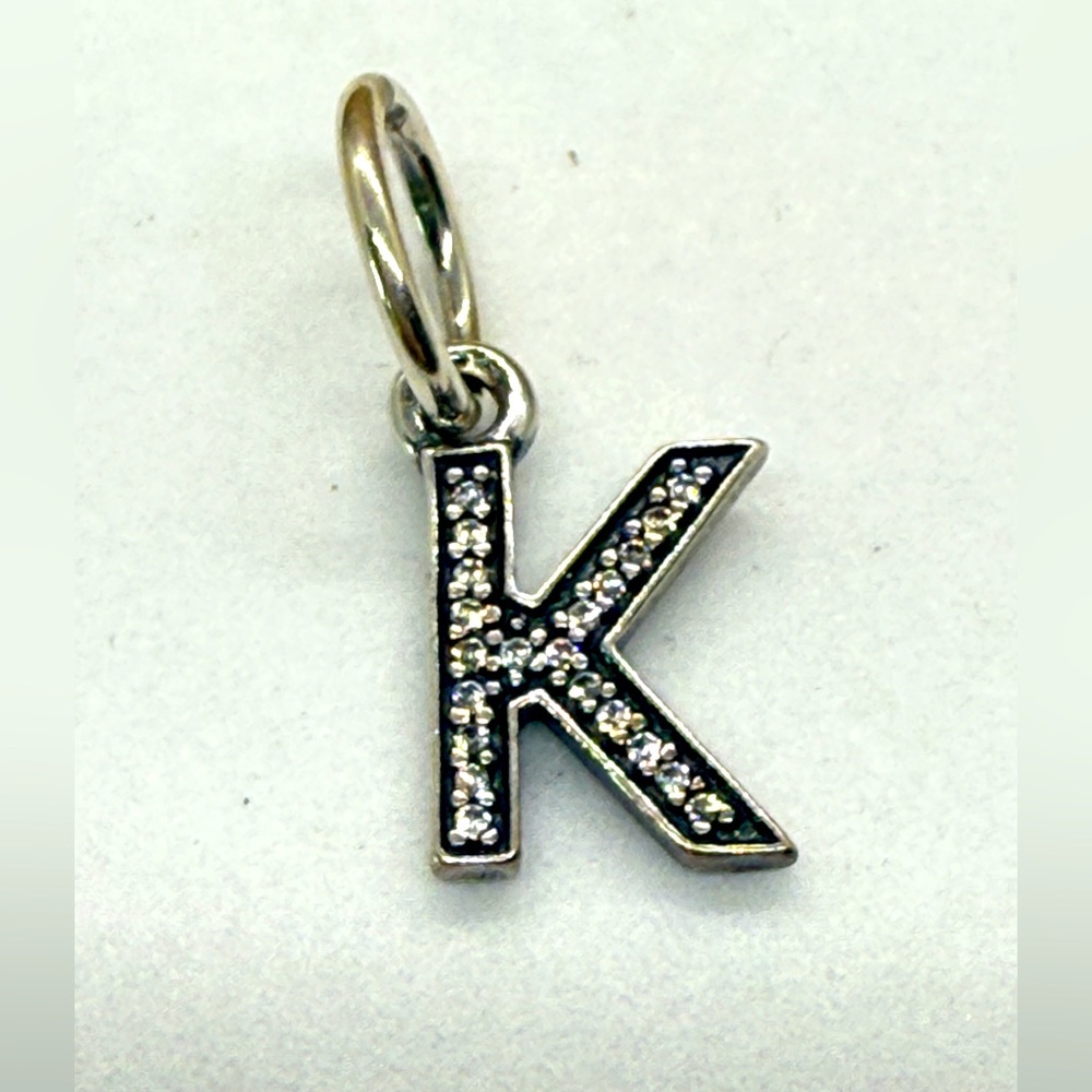 Pandora Sterling Silver Pavé Letter K Alphabet Charm Pendant S925 ALE